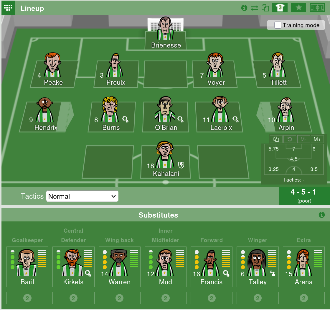 Screenshot of a match lineup